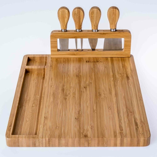 Bamboo Cheese Board and Knife Set - 14x11 inch Charcuterie Board with